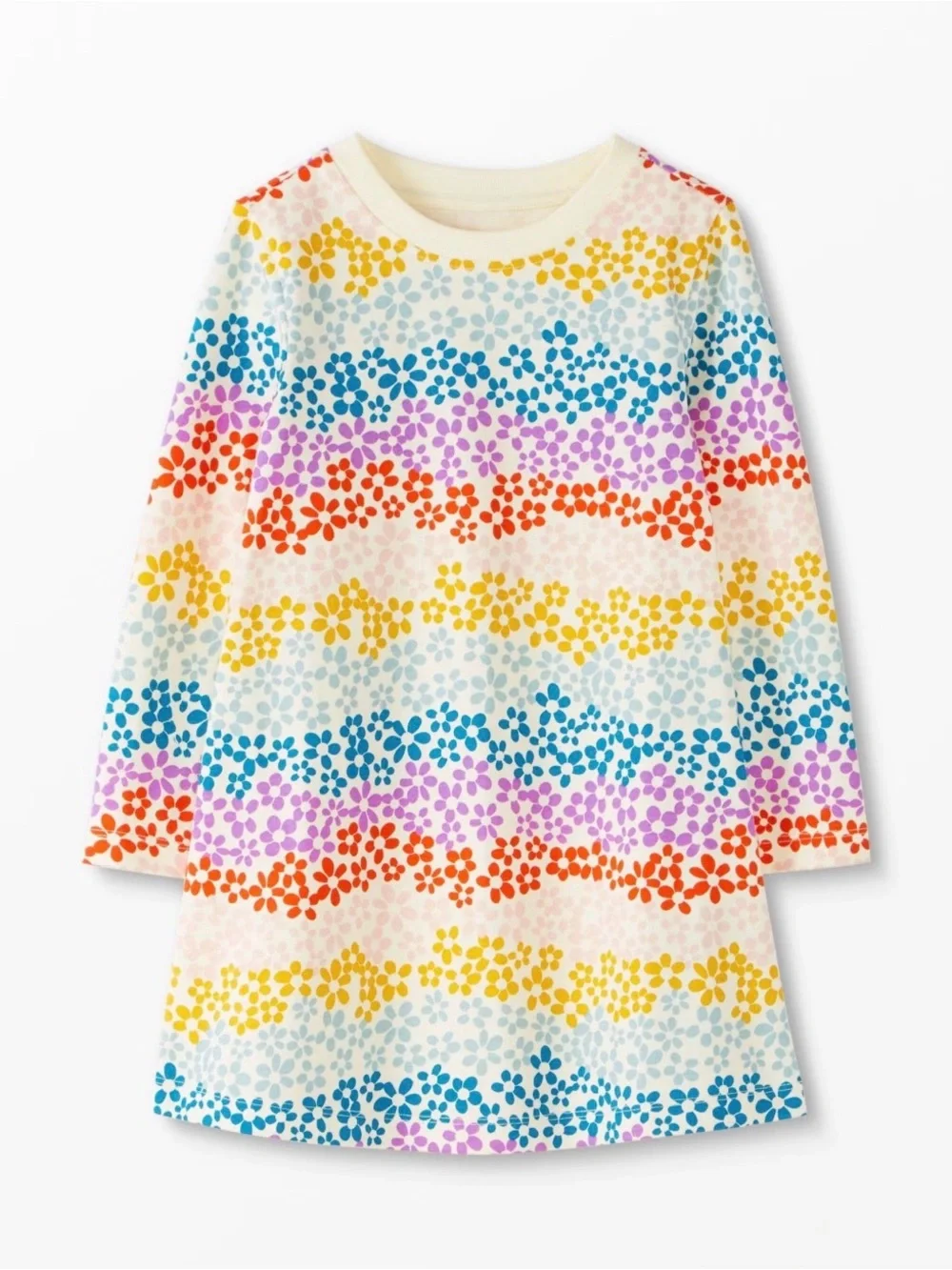 Hanna Andersson 120/6-7 Floral Rainbow on Ecru Long Sleeve T-Shirt Dress